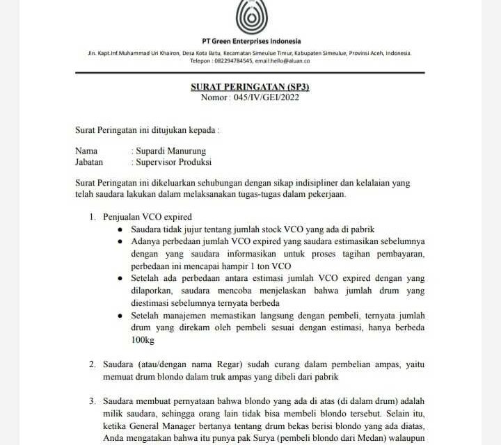 Perusahaan Pengelolaan Minyak Kelapa Di Aceh Tak Miliki Izin Dan Kriminalisai Pekerja