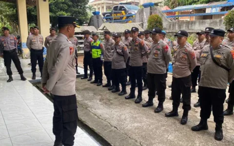 Polres Lebak Laksanakan Apel Persiapan Pengamanan Aksi Unras di Dinas Pertanian Lebak