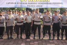Kapolres Lebak Pimpin Upacara Laporan Kenaikan Pangkat Pengabdian Personil Polres Lebak