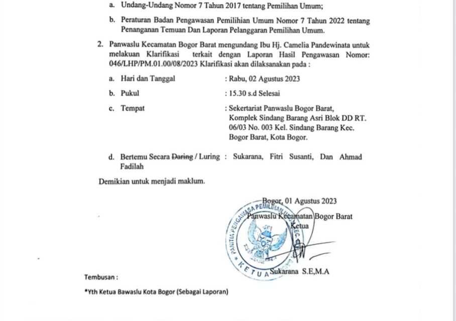 Artis Camel Petir Kena Semprit Panwaslu Kota Bogor, Ada Apa?