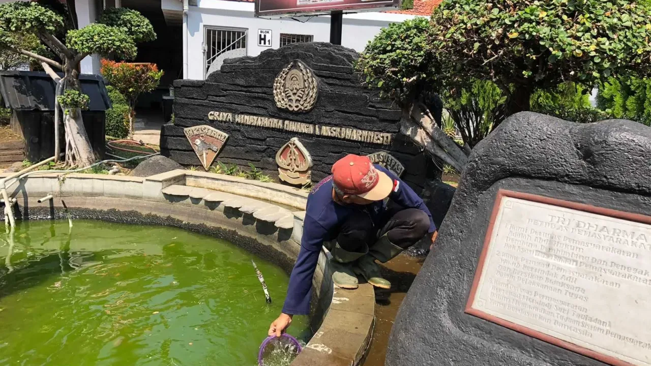 Warga Binaan Lapas Cirebon Gotong Royong Bersihkan Kolam Ikan Sekitar Lapas