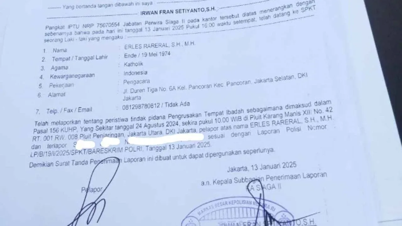 Advokat Erles Rareral, Laporkan Pengerusakan Tempat Ibadah ke Mabes Polri