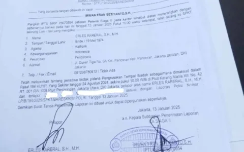 Advokat Erles Rareral, Laporkan Pengerusakan Tempat Ibadah ke Mabes Polri