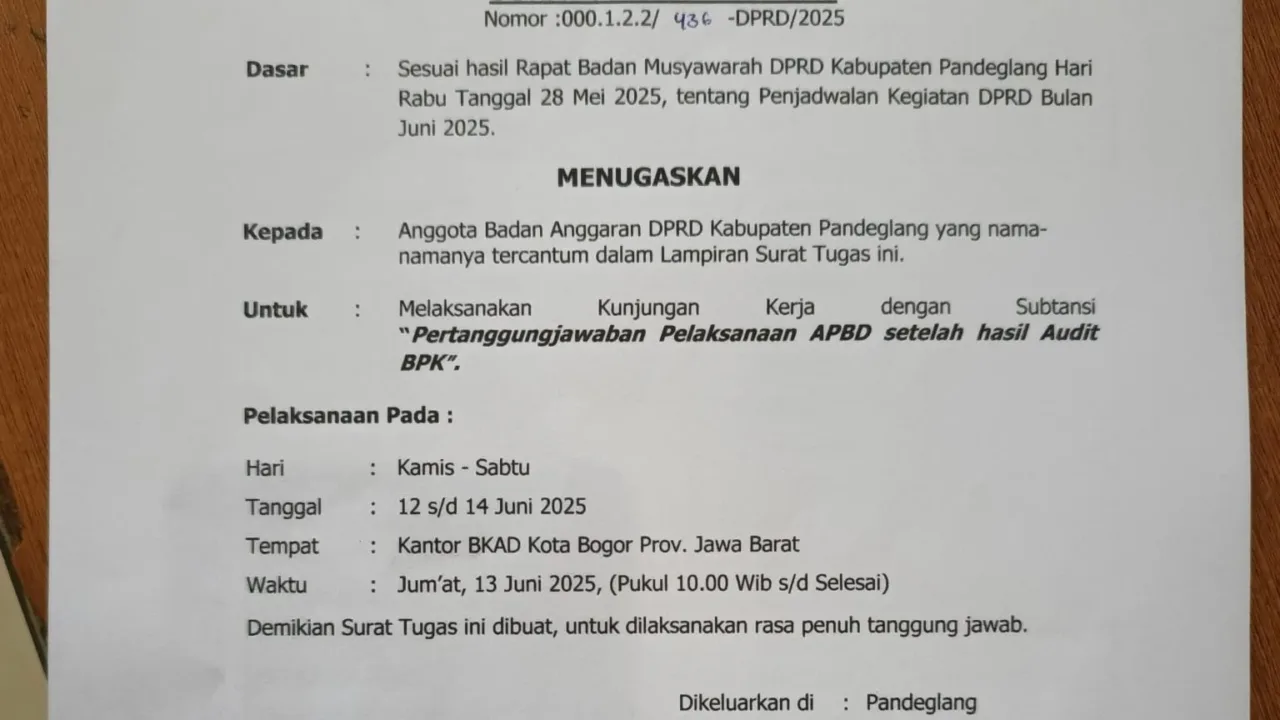 DPRD Pandeglang Lakukan Kunjungan Kerja ke Bogor Bahas Pertanggungjawaban Pelaksanaan APBD