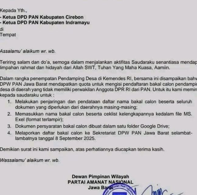 Diduga Jadi Jalur Titipan Parpol, Muncul Beredar Surat Internal Pan Jabar